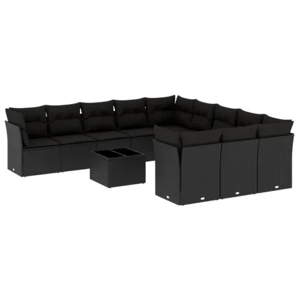 Salon de jardin 12 pcs avec coussins noir résine tressée 2
