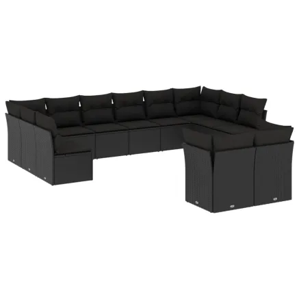 Salon de jardin 12 pcs avec coussins noir résine tressée 2
