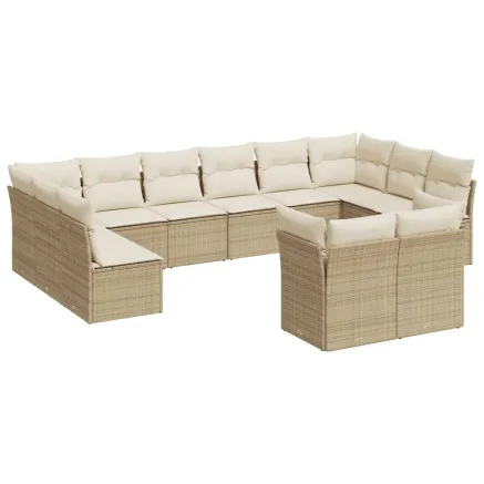 Salon de jardin avec coussins 12 pcs beige résine tressée 2