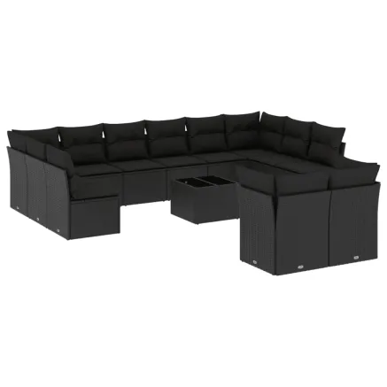 Salon de jardin avec coussins 13 pcs noir résine tressée 2