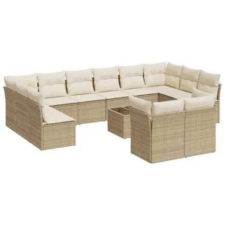 Salon de jardin avec coussins 13 pcs beige résine tressée 2
