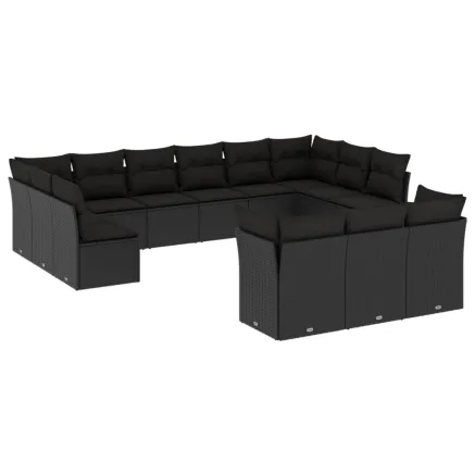 Salon de jardin avec coussins 13 pcs noir résine tressée 2