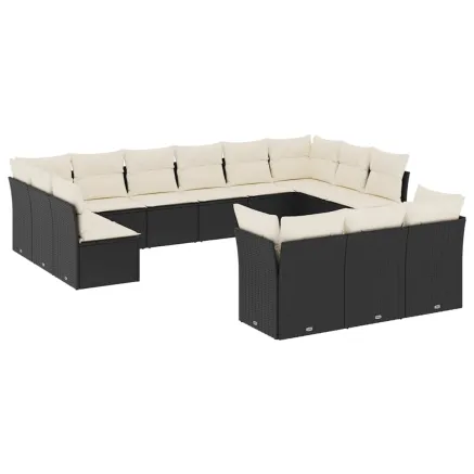 Salon de jardin avec coussins 13 pcs noir résine tressée 2