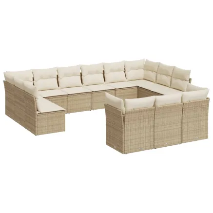 Salon de jardin avec coussins 13 pcs beige résine tressée 2