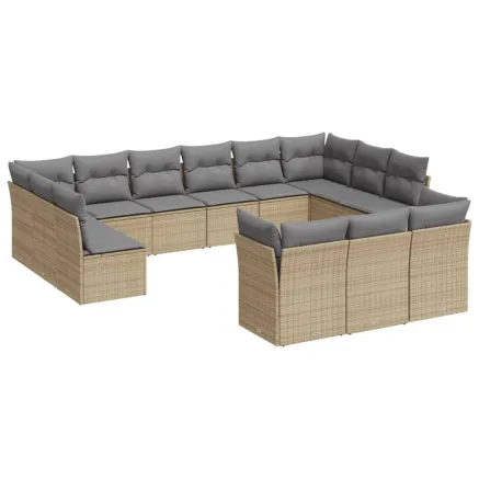 Salon de jardin avec coussins 13 pcs beige résine tressée 2