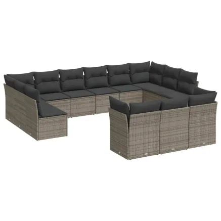 Salon de jardin avec coussins 13 pcs gris résine tressée 2