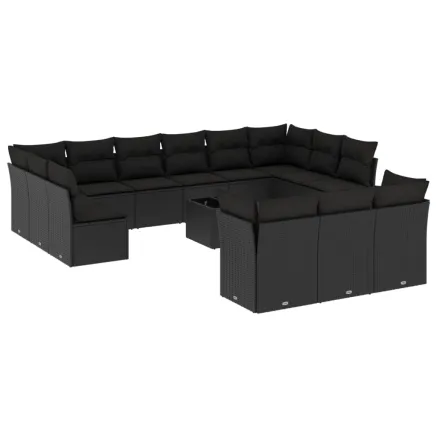 Salon de jardin avec coussins 14 pcs noir résine tressée 2