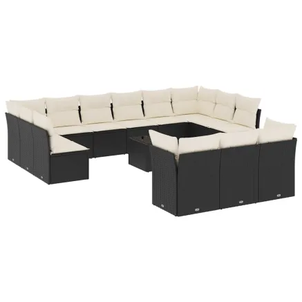 Salon de jardin avec coussins 14 pcs noir résine tressée 2