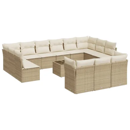 Salon de jardin avec coussins 14 pcs beige résine tressée 2