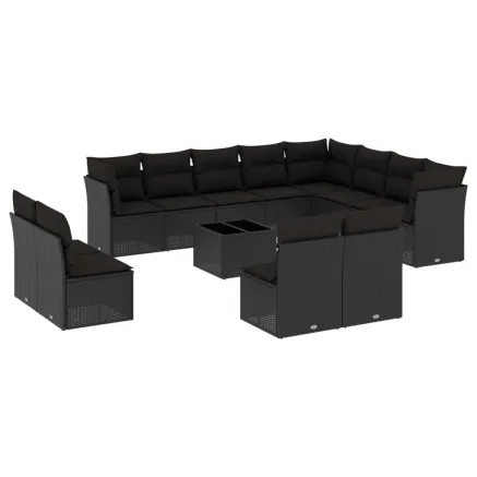 Salon de jardin avec coussins 13 pcs noir résine tressée 2