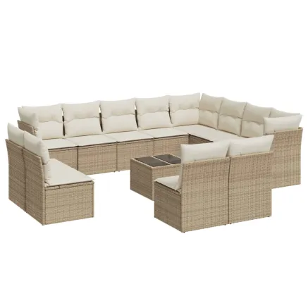Salon de jardin avec coussins 13 pcs beige résine tressée 2