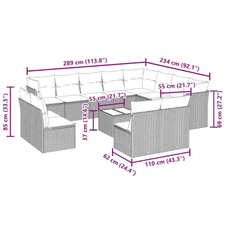 Salon de jardin avec coussins 13 pcs gris clair résine tressée