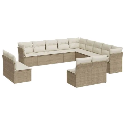 Salon de jardin avec coussins 13 pcs beige résine tressée 2