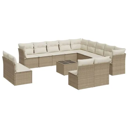 Salon de jardin avec coussins 14 pcs beige résine tressée 2