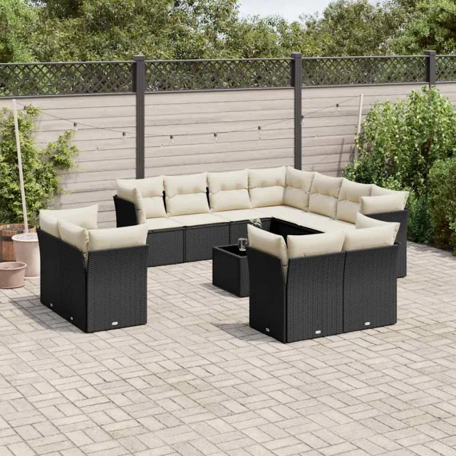Salon de jardin 12 pcs avec coussins noir résine tressée