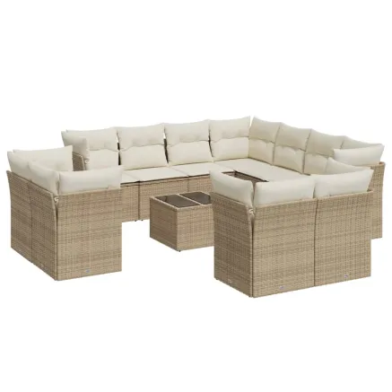 Salon de jardin avec coussins 12 pcs beige résine tressée 2