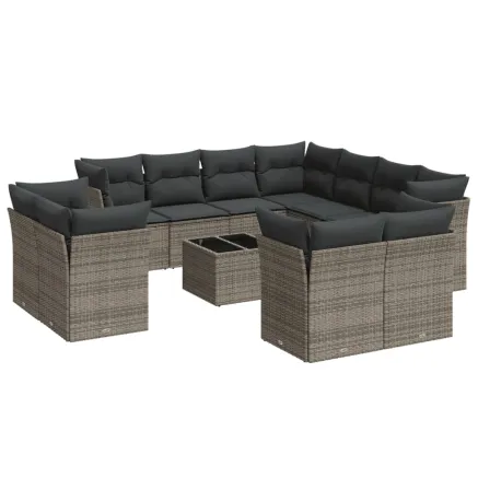 Salon de jardin avec coussins 12 pcs gris résine tressée 2