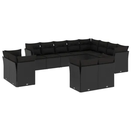 Salon de jardin 12 pcs avec coussins noir résine tressée 2