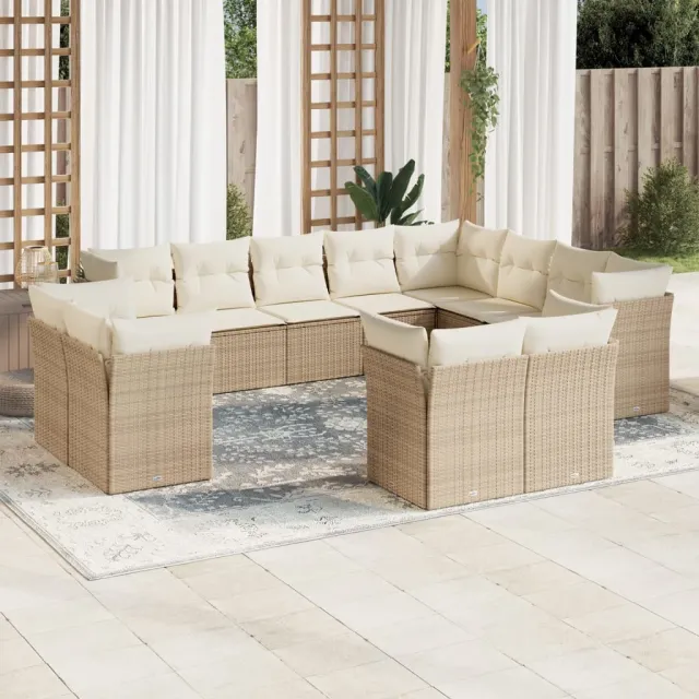 Salon de jardin avec coussins 12 pcs beige résine tressée