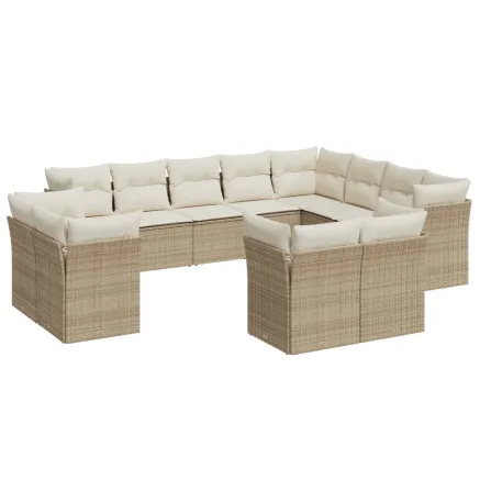 Salon de jardin avec coussins 12 pcs beige résine tressée 2