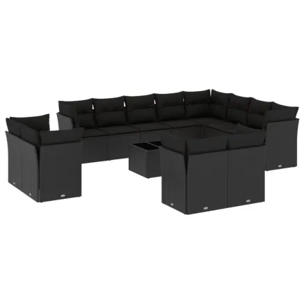 Salon de jardin avec coussins 13 pcs noir résine tressée 2