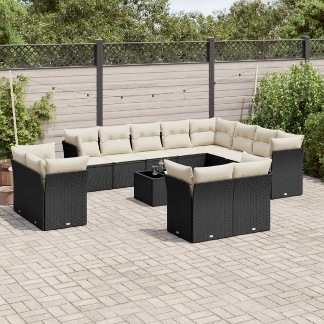 Salon de jardin avec coussins 13 pcs noir résine tressée