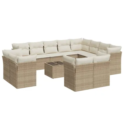 Salon de jardin avec coussins 13 pcs beige résine tressée 2
