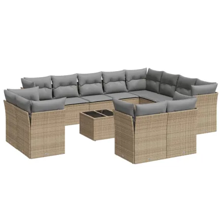 Salon de jardin avec coussins 13 pcs beige résine tressée 2