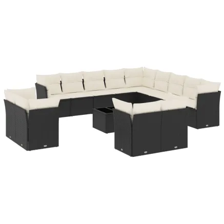 Salon de jardin avec coussins 14 pcs noir résine tressée 2