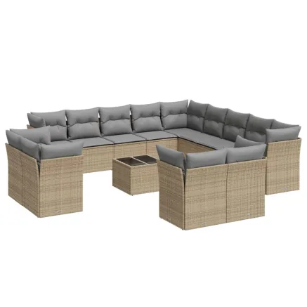 Salon de jardin avec coussins 14 pcs beige résine tressée 2