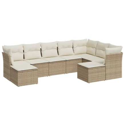 Salon de jardin avec coussins 9 pcs beige résine tressée 2
