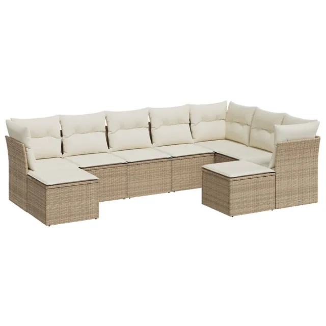 Salon de jardin avec coussins 9 pcs beige résine tressée
