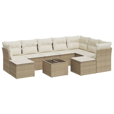 Salon de jardin avec coussins 10 pcs beige résine tressée 2