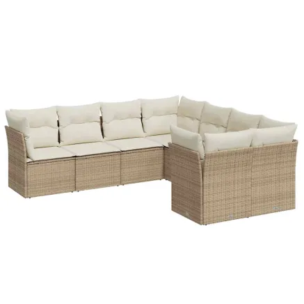 Salon de jardin avec coussins 8 pcs beige résine tressée 2