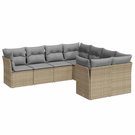 Salon de jardin avec coussins 8 pcs beige résine tressée 2