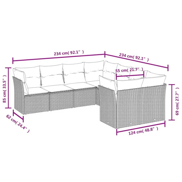 Salon de jardin 8 pcs avec coussins gris résine tressée