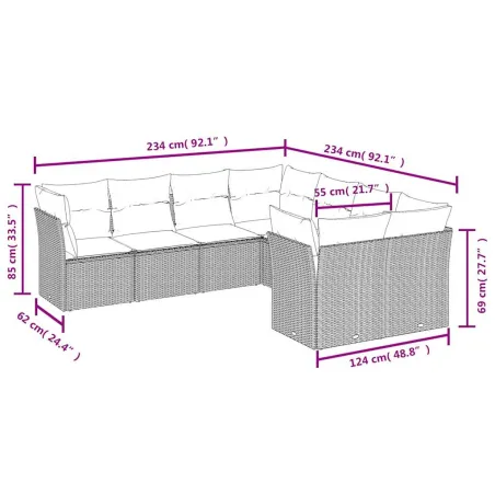 Salon de jardin 8 pcs avec coussins gris résine tressée