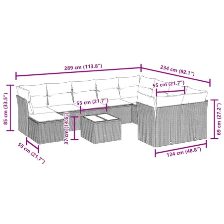 Salon de jardin 11 pcs avec coussins noir résine tressée