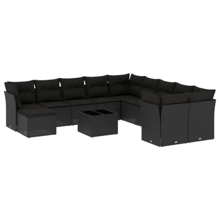 Salon de jardin 12 pcs avec coussins noir résine tressée 2