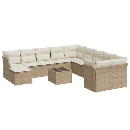 Salon de jardin avec coussins 12 pcs beige résine tressée 2