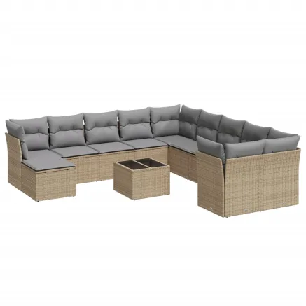 Salon de jardin avec coussins 12 pcs beige résine tressée 2