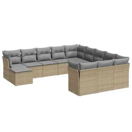 Salon de jardin avec coussins 12 pcs beige résine tressée 2