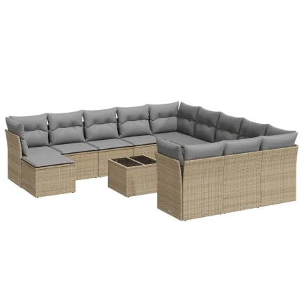 Salon de jardin avec coussins 13 pcs beige résine tressée 2