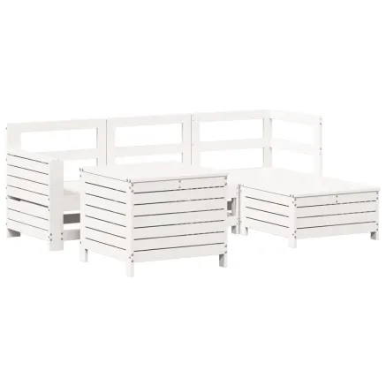 Salon de jardin 5 pcs blanc bois massif de pin 2