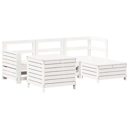 Salon de jardin 5 pcs blanc bois massif de pin