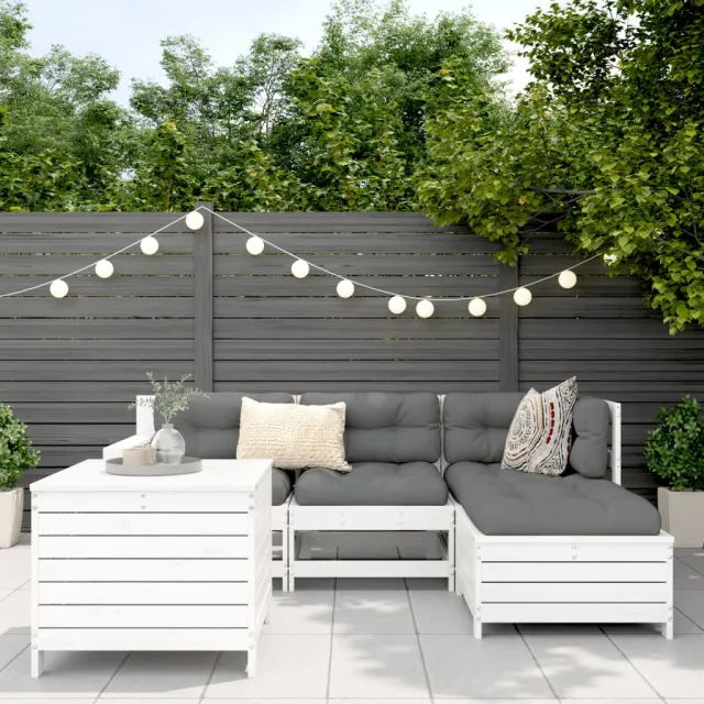 Salon de jardin 5 pcs blanc bois massif de pin