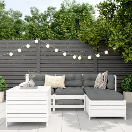 Salon de jardin 5 pcs blanc bois massif de pin