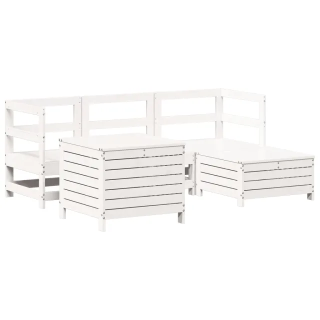 Salon de jardin 5 pcs blanc bois massif de pin
