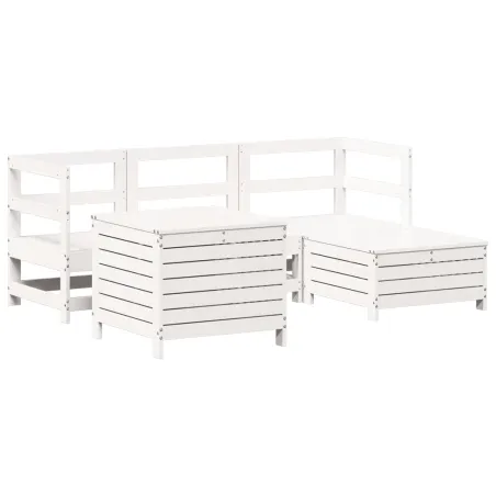 Salon de jardin 5 pcs blanc bois massif de pin