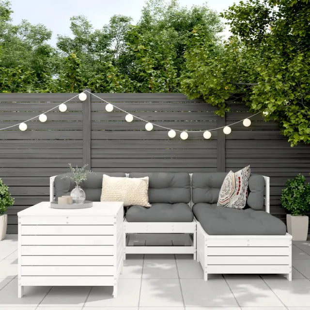 Salon de jardin 5 pcs blanc bois massif de pin